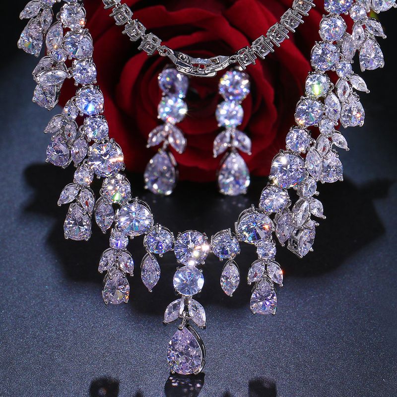Women's Jewelry Elegant Bridal Wedding Drop-Shaped Emerald Zirconia Necklace And Earrings Set For Bridesmaids And Special Occasions_voghion.com