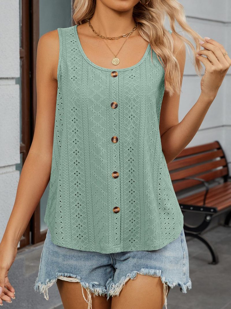 2025 Sommer Neue Rundhals Ärmellose Feste Farbe Strap Mode Lässig Taste Aushöhlen Weste_voghion.com