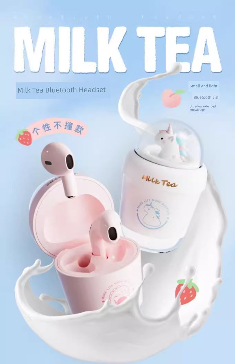 Casque Bluetooth Original Girl exclusif, mignon, tasse de thé au lait, réduction intelligente du bruit, stéréo, jeu, visionnage intensif à faible bruit_voghion.com