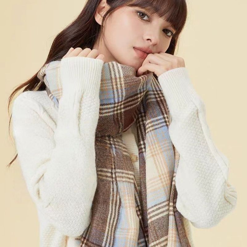 Sciarpa da donna coreana in stile invernale, calda, carina, versatile, stile college, sciarpa scozzese_voghion.com
