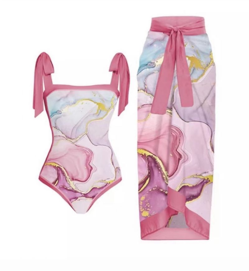Damenbekleidung Retro Bedruckter Badeanzug Konservativer Einteiler Chiffonbluse Zweiteiliger Badeanzug_voghion.com