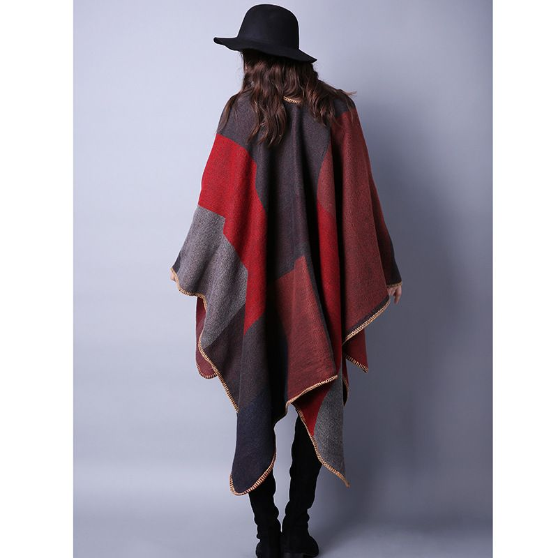 Autumn and Winter Scarves Versatile Plaid Women's Travel Shawl Cashmere Ethnic Style Split Thickened Cloak_voghion.com
