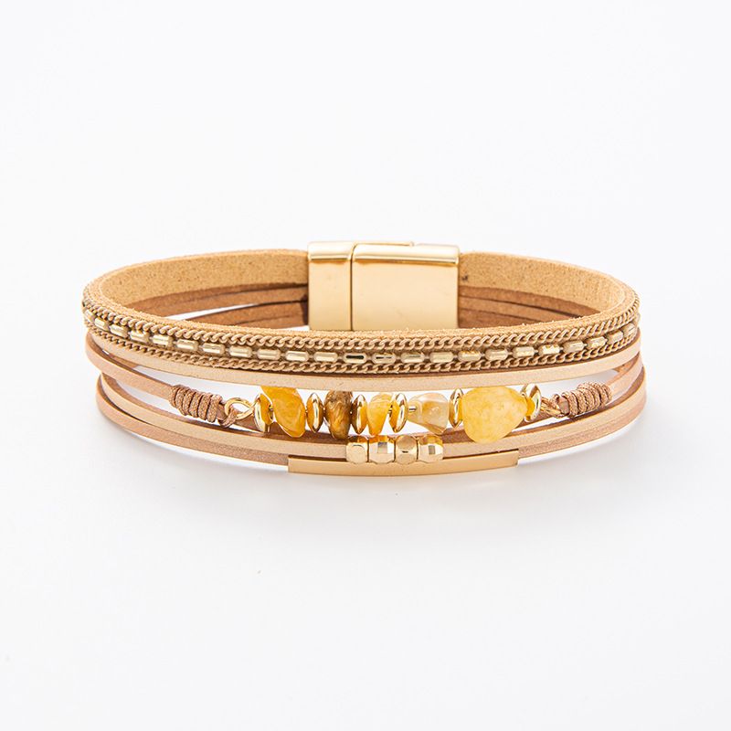 Magnetverschlussarmband für Damen – Mehrschichtiges Design aus Naturstein und Leder (Perfekt für den Strandurlaub im Sommer und als Accessoires im Boho-Stil)_voghion.com