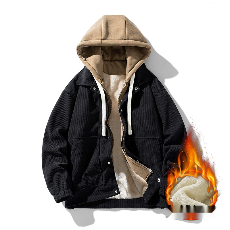 Giacca da baseball in velluto a coste autunno e inverno vestibilità ampia con colletto casual in velluto spesso, abbigliamento maschile_voghion.com