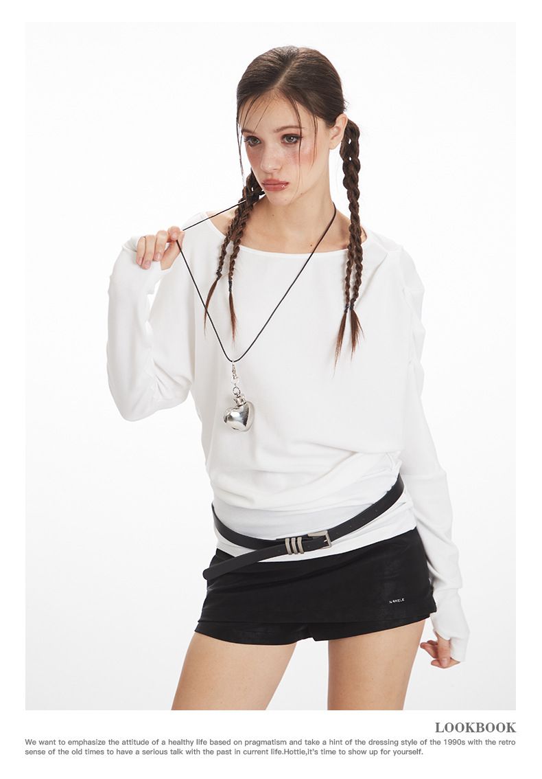 Abbigliamento da donna Top da donna con scollo asimmetrico - Camicetta avvolgente a maniche lunghe slim fit Tendenze moda più vendute_voghion.com