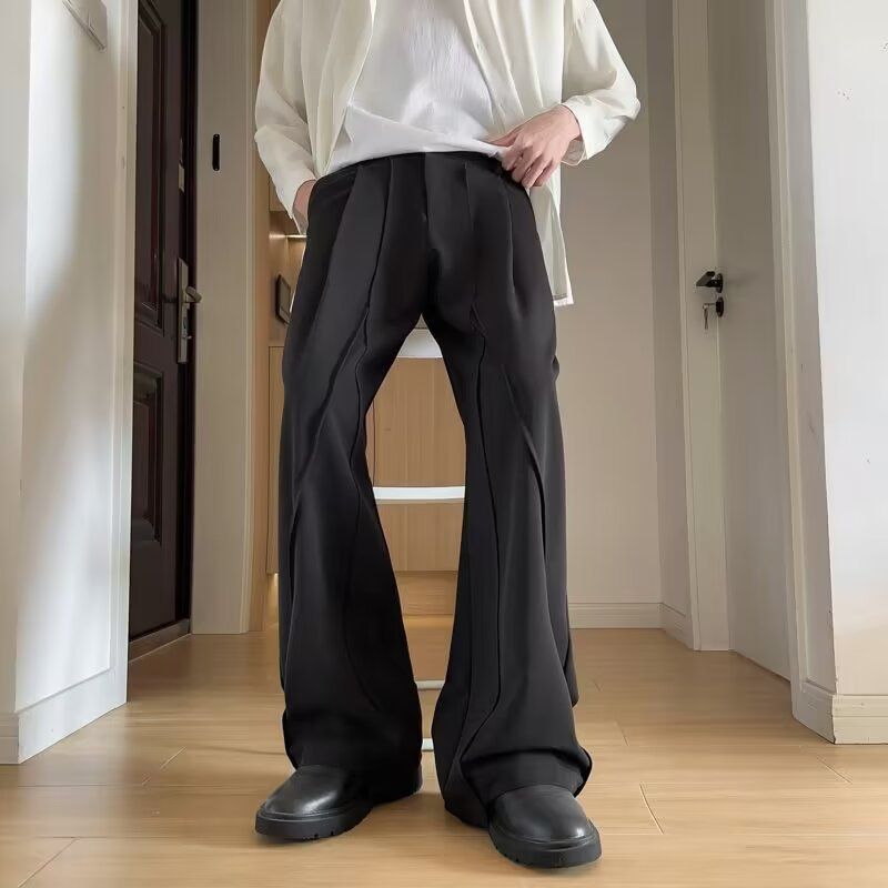 Pantalones de traje de otoño / invierno para hombres, pantalones rectos drapeados relajados de alta calidad para hombres, pantalones cómodos y casuales de pierna ancha._voghion.com