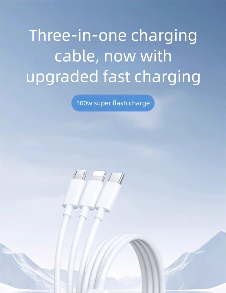 Compatible With Huawei Iphone Xiaomi Phones 3-in-1 100W Super Fast Charging One-to-Three Data Cable Car Charger_voghion.com