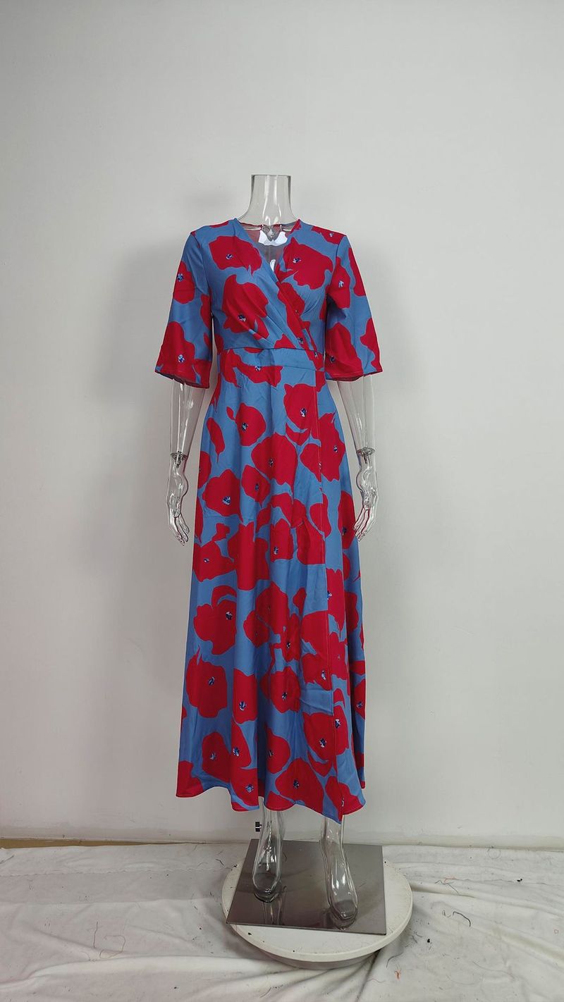 Abito a maniche lunghe con scollo a V stampato, vestibilità attillata, elegante e attillato, da donna, primavera 2025_voghion.com