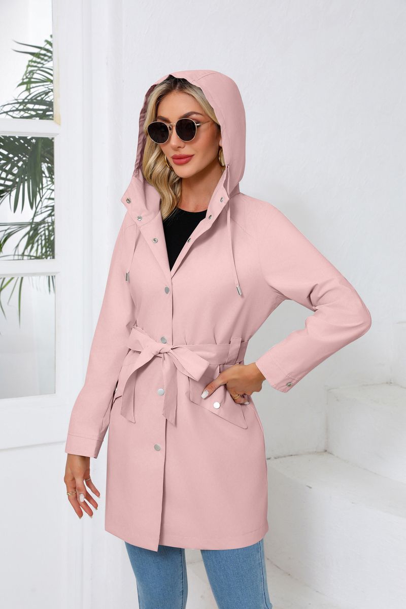 Veste imperméable à capuche avec ceinture pour femme, nouvelle collection printemps et automne 2024, coupe-vent ample et décontracté_voghion.com