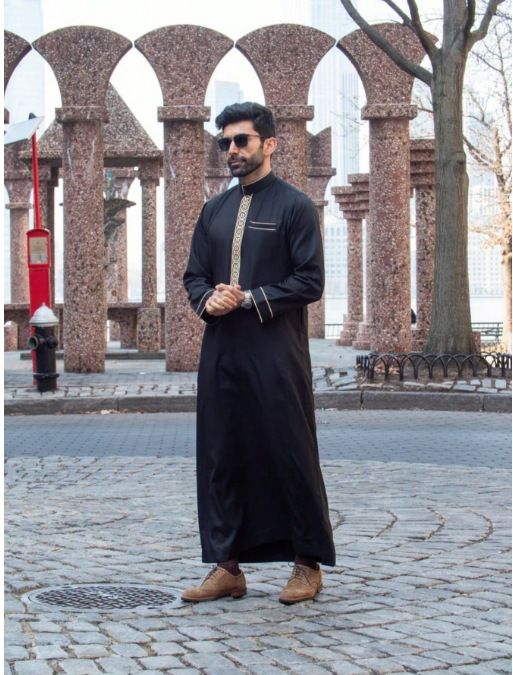 Herrenbekleidung Muslim Langarm Stickerei Lässige Nationale Kleidung_voghion.com