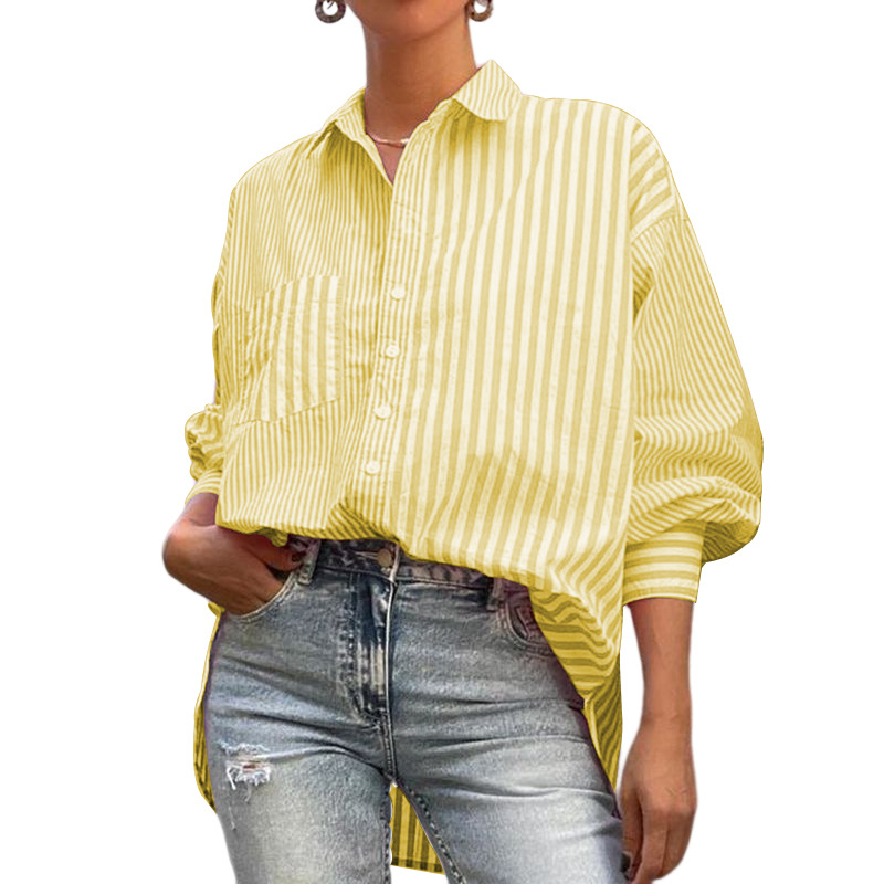 Abbigliamento da donna Camicia stile semplice e alla moda Camicia a righe a maniche lunghe_voghion.com