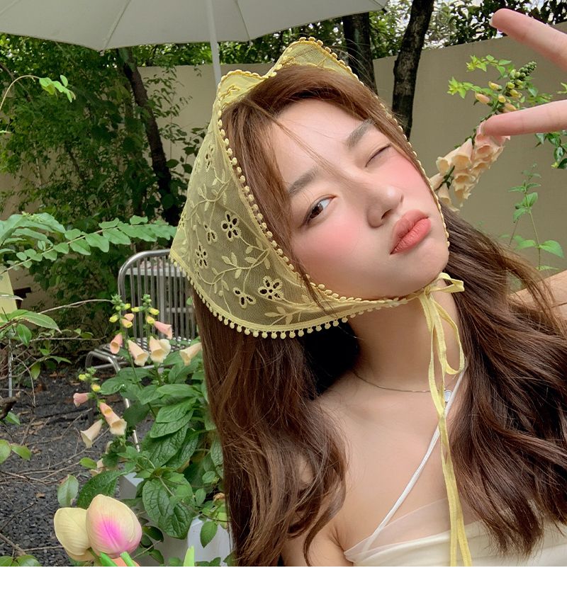 Kopftuch, Damentasche, Haarbedeckendes Stirnband, Seiden-Höhlen-Haken-Blumen-Dreieckstuch, Sommerdünn, Atmungsaktiv_voghion.com