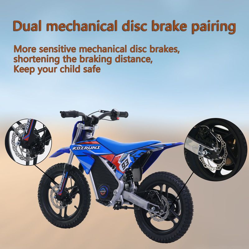 MX-E350 - Motocross Bike For Aged 4-8, 350W Internal Transmission Chassis, Maximum Driving Range Of 18km, RGB Support, Front And Rear Shock Springs And Mechanical Disc Brakes_voghion.com