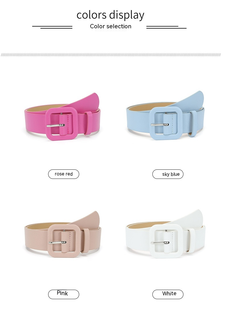 2023 Nuova cintura decorativa color caramello nuova fibbia quadrata Cintura larga per jeans versatili alla moda da donna_voghion.com