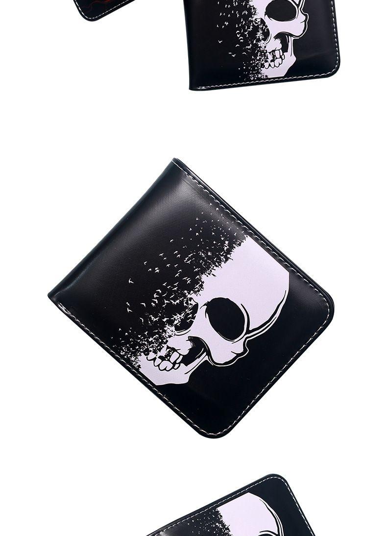 Portafoglio da uomo con stampa a teschio, piccolo, corto, portatile, alla moda, con cerniera, portamonete da uomo._voghion.com