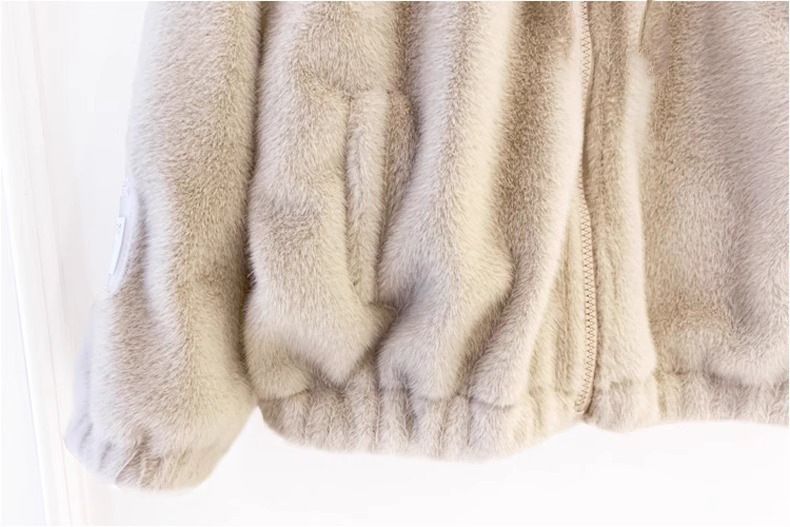 Kurze Kunstpelzjacke für Damen – Plüschiger Wintermantel mit Stehkragen und Reißverschluss (Pink/Apricot, S-XXL)_voghion.com