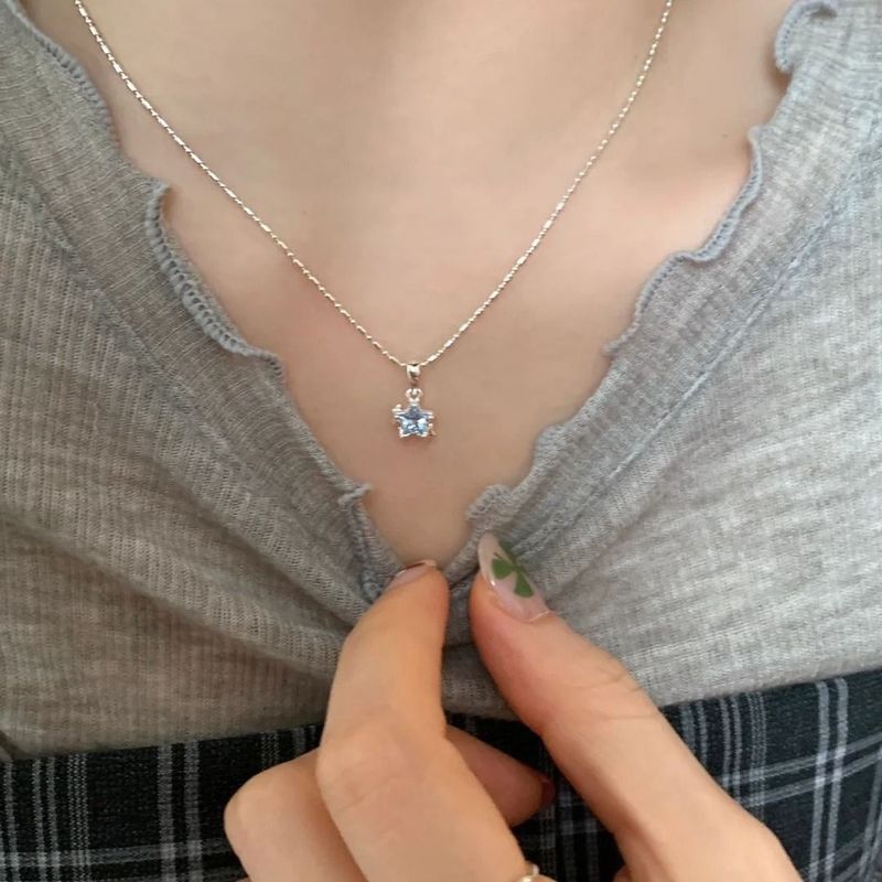 Collana con stella blu in argento puro, di alta qualità, nuovo stile, elegante, leggero, lussuoso, nicchia, fidanzata, dolce, delicato, semplice_voghion.com