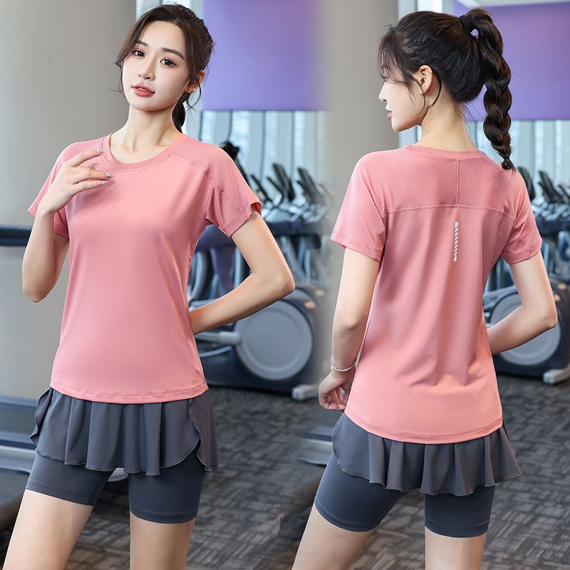 Yoga-Top in Übergröße für Damen, lockere Passform, Sport, lässig, Laufen, kurzärmelig, Pilates, schweißabsorbierend, schnelltrocknend_voghion.com