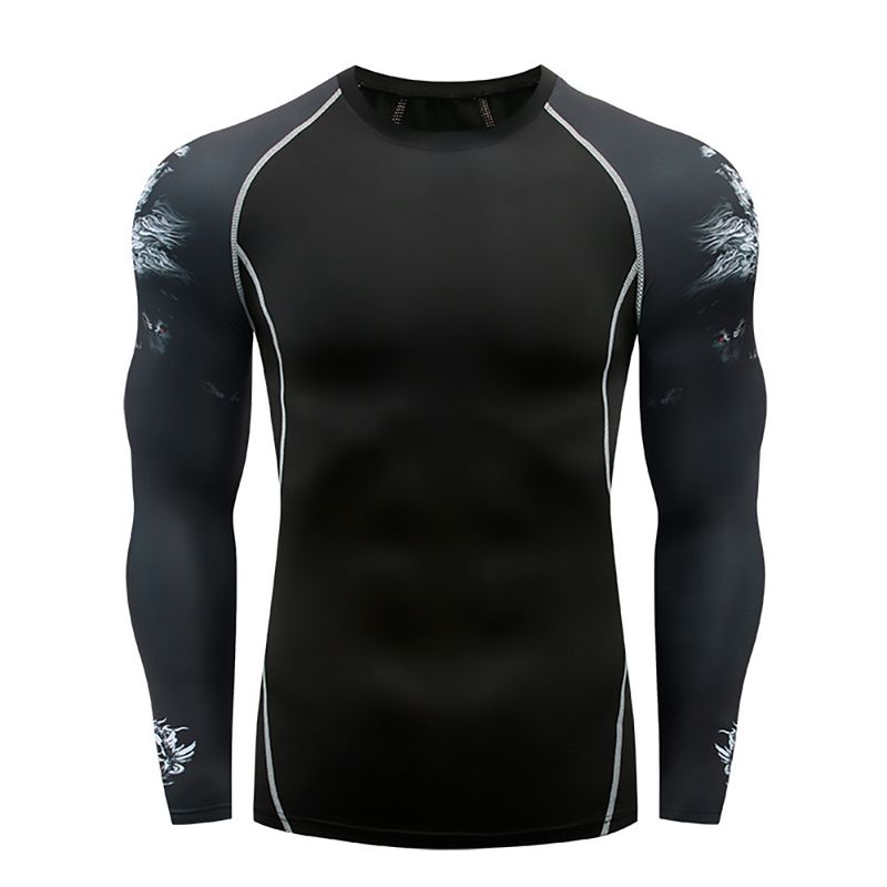 Männerkleeder Grouss Gréisst T-Shirt mat Drock Sporthosen Schnelldréchnend Strumpfhosen Laangärmlech Trainingsanzug Männer Sport-Fitnessanzug_voghion.com