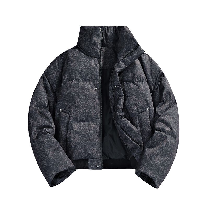 American Short Cotton Jacket For Men Winter Matte Melard Style Stand Collar Coat Trendy Brand High-end Feel_voghion.com