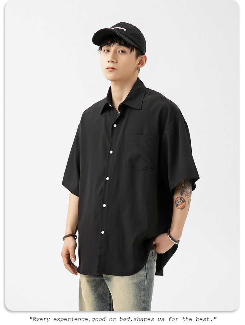 Men's Lightweight Drape Short Sleeve Shirt - Summer Casual Linen-Like Oversized Shirt For Couples (Pink/Black/Blue/Beige)_voghion.com