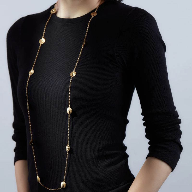 Women's Jewelry Elegant Multi-Disc Long Chain Necklace, Minimalist Layered Statement Piece, Gold-Toned Geometric Design For Everyday Wear_voghion.com