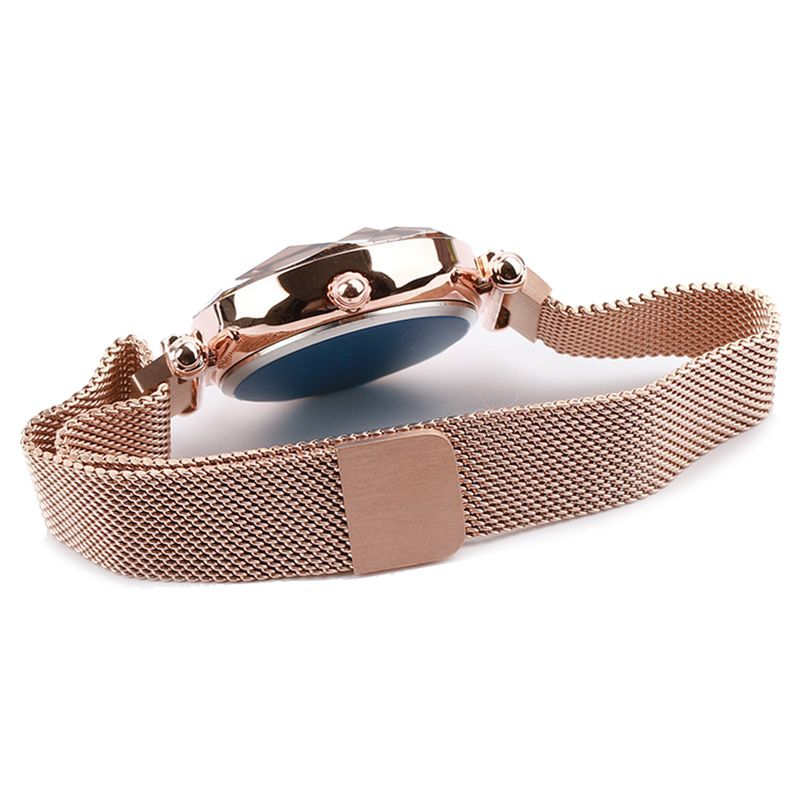 Yamaler Women Starry Sky Cut Dial Rhinestone Index Magnet Band Analog Quartz Wrist Watch_voghion.com