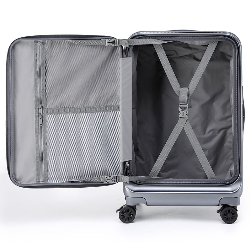 Valigia per laptop da viaggio d'affari con porta di ricarica USB, scomparto con apertura frontale, struttura in alluminio, bagaglio a mano antiurto con ruote per uomo e donna_voghion.com