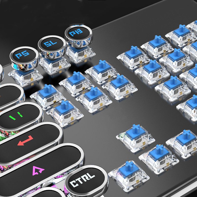 Klawiatura mechaniczna Game Round Key Punk Plating 104 klawisze Klawiatura komputerowa Podświetlana klawiatura USB Przewodowa klawiatura do laptopa z pokrętłem multimedialnym_voghion.com