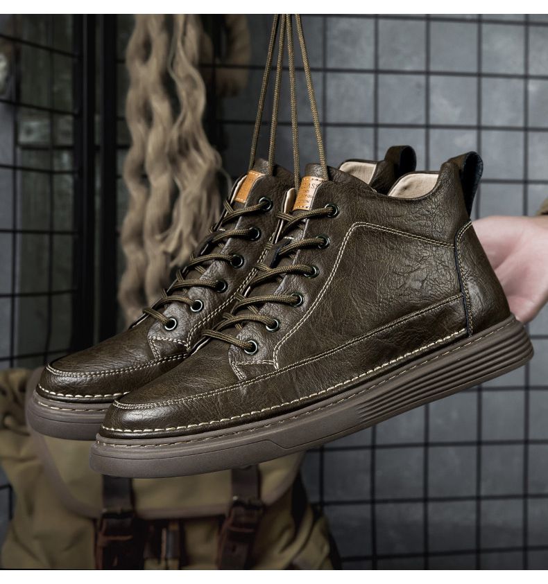 Lässige Herrenschuhe, mittelhoch geschnitten, aus Samt, Martin-Stiefel, handgekratztes, schlichtes Rindsleder, Board-Schuhe für Herren_voghion.com