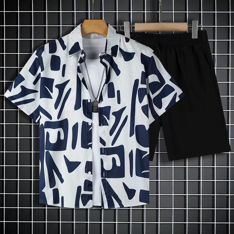 Camicia estiva a maniche corte da uomo in seta di ghiaccio, ad asciugatura rapida, alla moda, di grandi dimensioni, colorata, da spiaggia, coppia, due pezzi_voghion.com