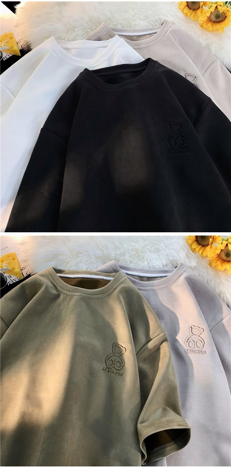 Little Bear für Männer, Sommerdesign, kurzärmliges Nischenoberteil aus amerikanischem Wildleder, lockeres, lässiges T-Shirt_voghion.com