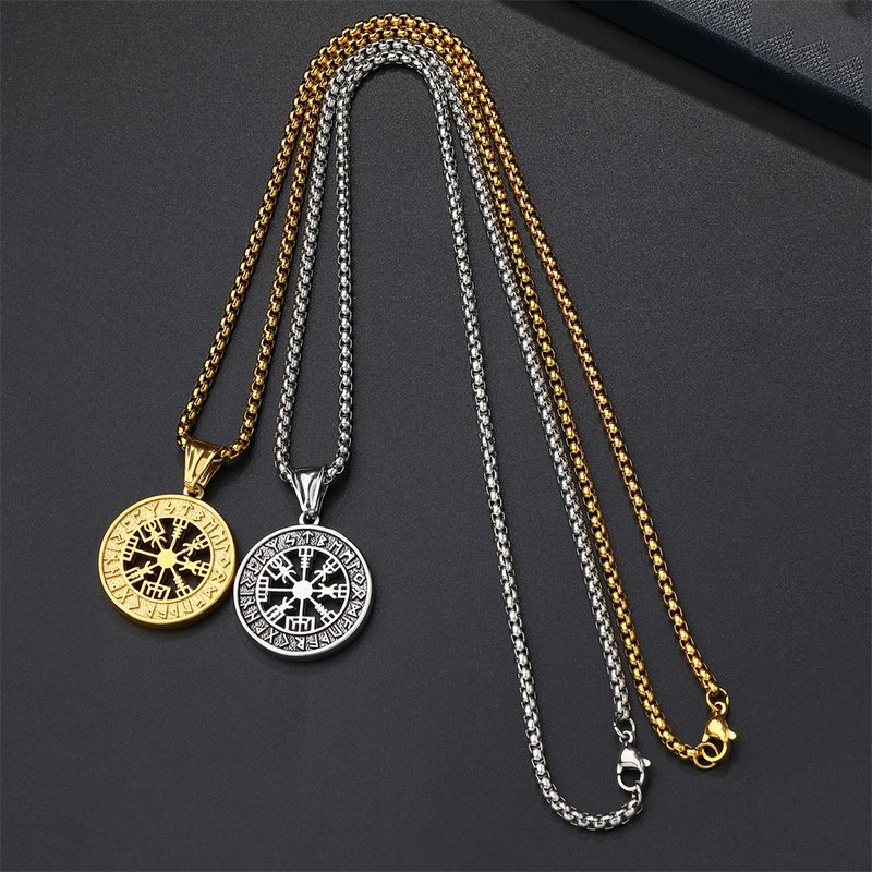 Ciondolo runico circolare in acciaio inossidabile con simbolo nordico vichingo Odino per collana hip-hop alla moda da uomo, collana personalizzata ed esagerata_voghion.com