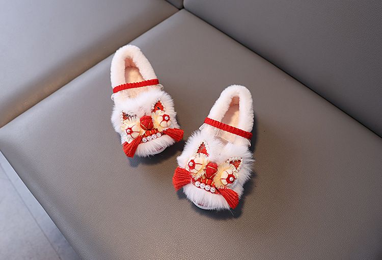 Hanfu d'hiver ShoeGlobe pour filles avec doublure polaire, jupe brodée style chinois à tête de cheval, chaussures pour enfants faites main à tête de tigre, neuf_voghion.com