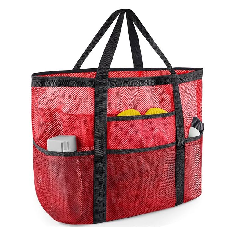 Borsa da spiaggia in rete di grandi dimensioni - Organizer da viaggio per articoli da toeletta di grandi dimensioni con manici, impermeabile e leggera (perfetta per vacanze, piscina, palestra)_voghion.com