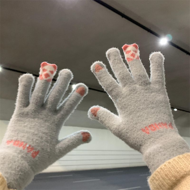 ragazzo ragazzo piccolo panda foderato in pile spesso per donna, stile Ins, caldo, antivento, resistente al freddo, compatibile con touchscreen,_voghion.com