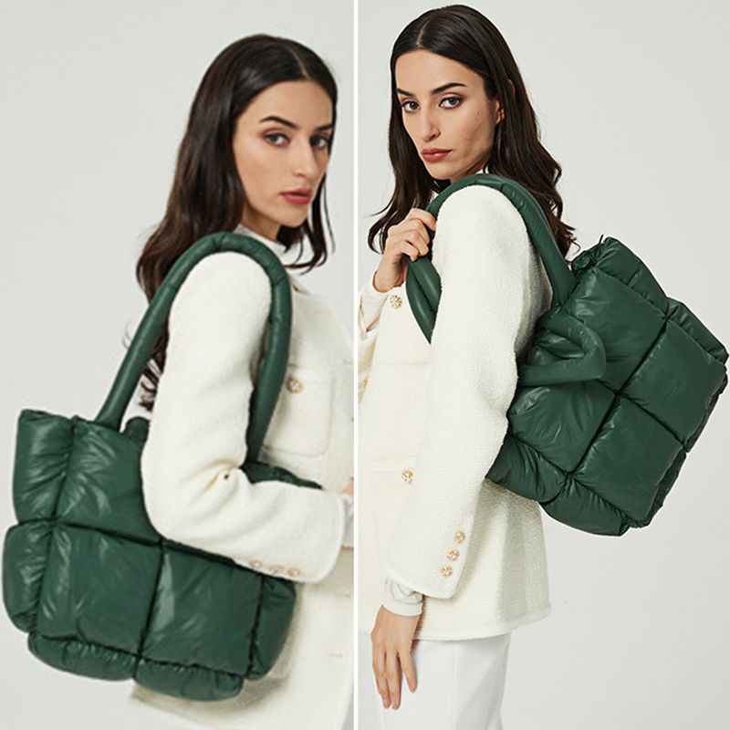 Lihao Women Handbag Cotton Padded Large Capacity Solid Color Funny Smooth Zipper Tote Shoulder Bag for Daily Life-Dark_voghion.com