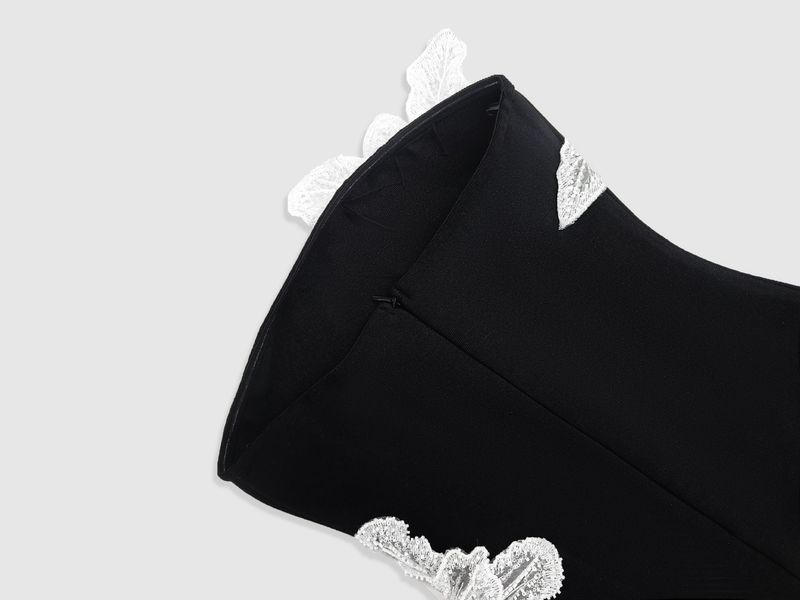 Elegante abito a fascia con ricamo floreale 3D - Mini abito aderente in maglia elasticizzata per feste, serate e uscite serali_voghion.com