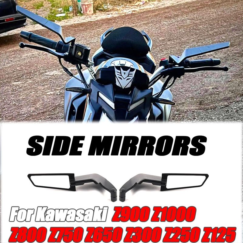 For Kawasaki Z900 Z1000 Z800 Z750 Z650 Z300 Z250 Z125 Universal Motorcycle Mirror Wind Wing side Rearview Reversing mirror_voghion.com