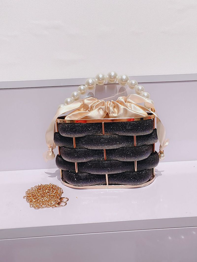 New Niche Design Socialite Evening Shiny Rhinestone Striped Wrapped Handbag Crossbody Women's Bag_voghion.com