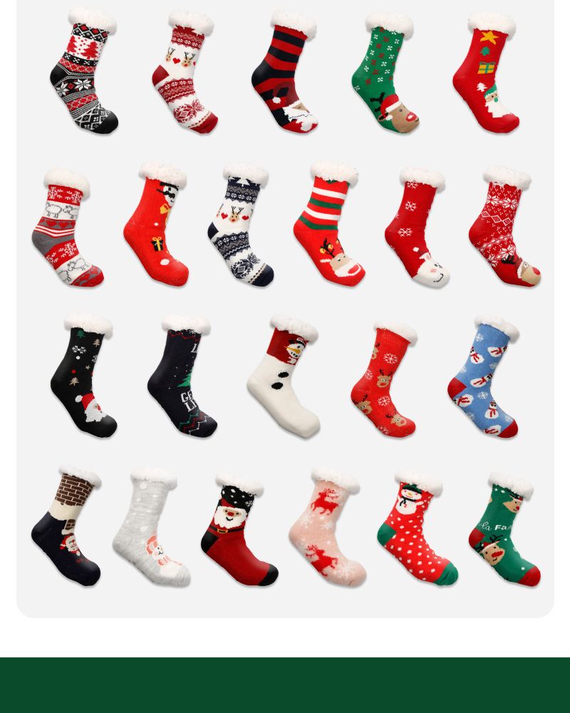 Kuschelige Weihnachtshaussocken für Damen - Warme, fleecegefütterte, rutschfeste Winterhaussocken mit weihnachtlichen Motiven (Einheitsgröße 36-42)_voghion.com