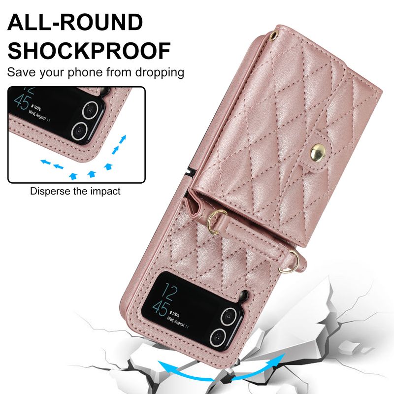 Z Flip4 5 Crossbody składany futerał na telefon skórzany pokrowiec akordeonowy odpowiedni do małego etui ochronnego na telefon Flip6_voghion.com
