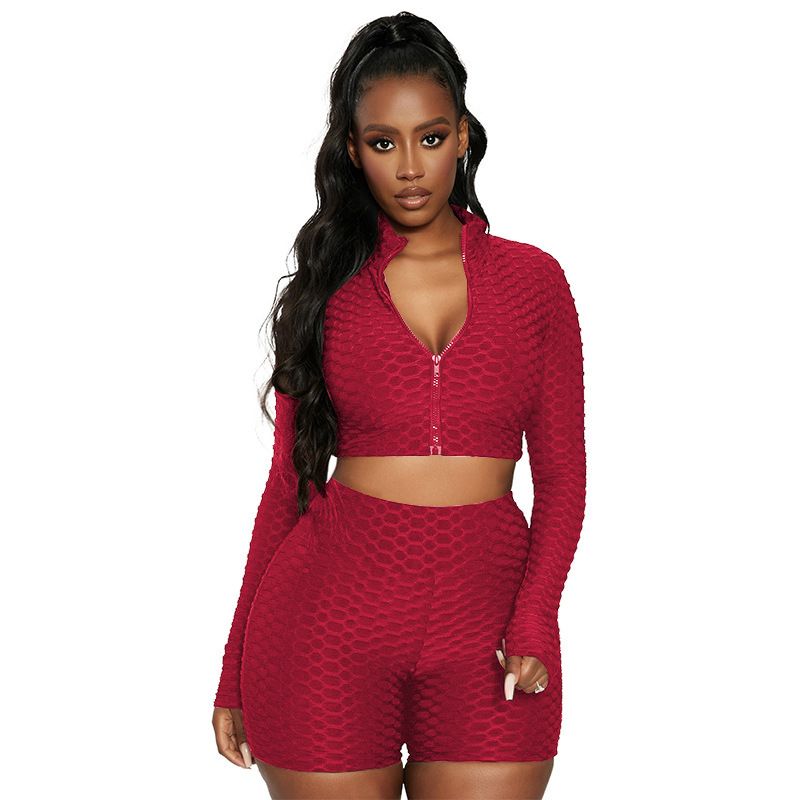 Trendy effen trainingspak met ananasprint voor dames – bijpassende casual outfit met lange mouwen (S/M/L/XL/XXL)_voghion.com