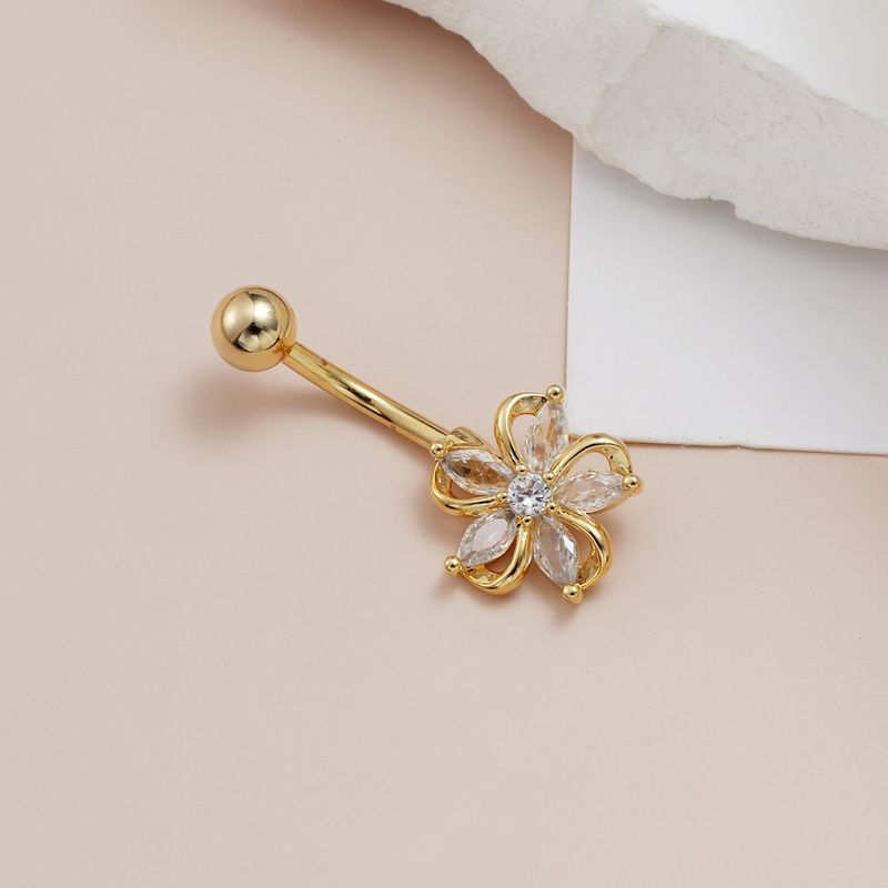 Piercing per ombelico a forma di fiore con zircone - Piercing leggero e lussuoso, piercing alla moda e sexy per le donne_voghion.com