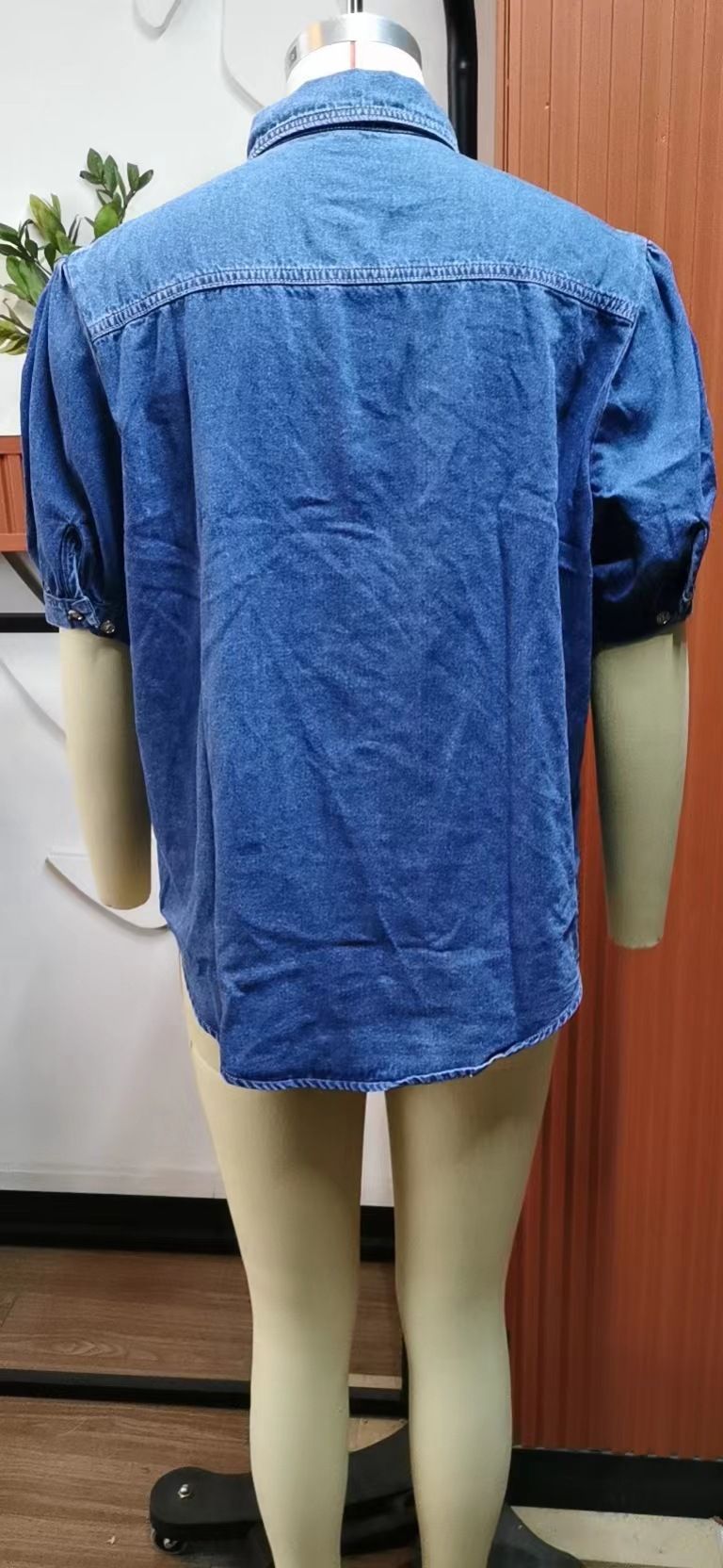 vielseitiges Prinzessinnenärmel-Revers dünnes Jeanshemd lässiges Top trendige Frauen_voghion.com