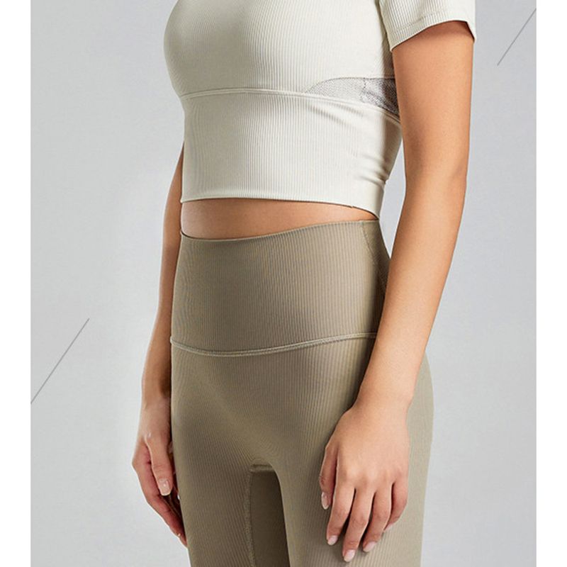 Haut de yoga avec coussinets de poitrine pour femme, ensemble de t-shirts de fitness pour l'été, Pilates, sport haut de gamme, manches courtes_voghion.com