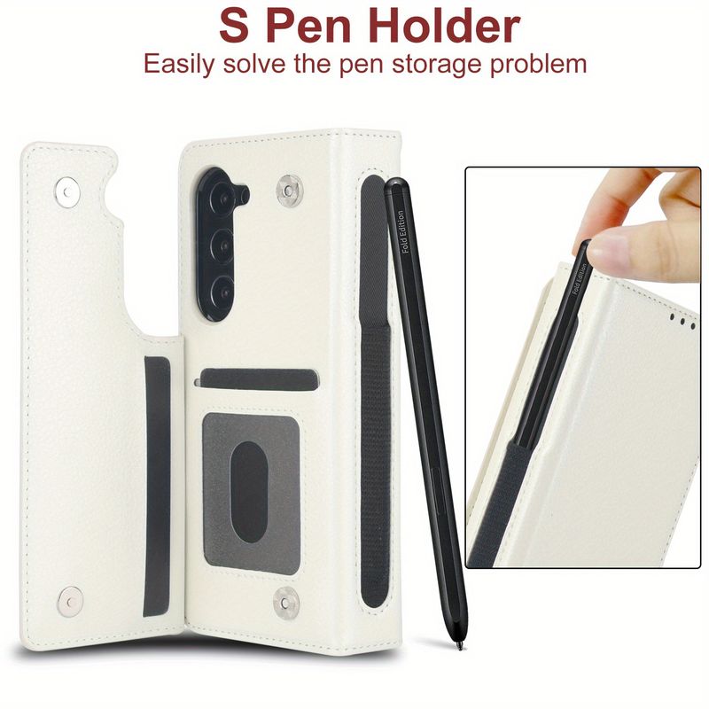 Solid Color Leather Card Holder Phone Case Compatible with Galaxy Z Fold 6, Featuring Phone Stand Function, Convenient for Daily Carrying of Bank_voghion.com