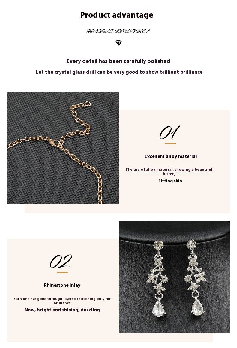 Conjunto de dos piezas de collar y pendientes de novia coreana para mujer, colgante corto en forma de gota y cadena de clavícula versátil_voghion.com