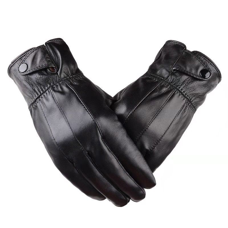 Herrenhandschuhe Echte Lederhandschuhe Herbst und Winter Plus Samt Warme Handschuhe Aus Reinem Schaffell Winddichte Kältefeste Outdoor-Fahrradhandschuhe_voghion.com