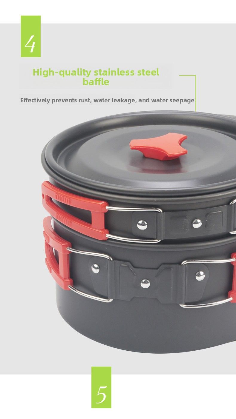 Set di pentole da campeggio portatili in alluminio ossidato duro per 2-3 persone con teiera_voghion.com